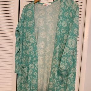 LuLaRoe Mint Green EUC Floral Sarah Duster Cardigan Sweater Medium